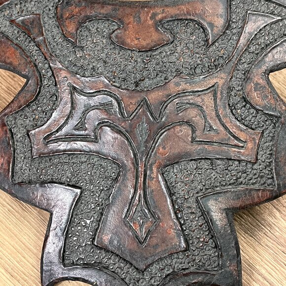 Vintage Leather Breastplate Choker Engraved Necklace Statement Piece African - Picture 2 of 14